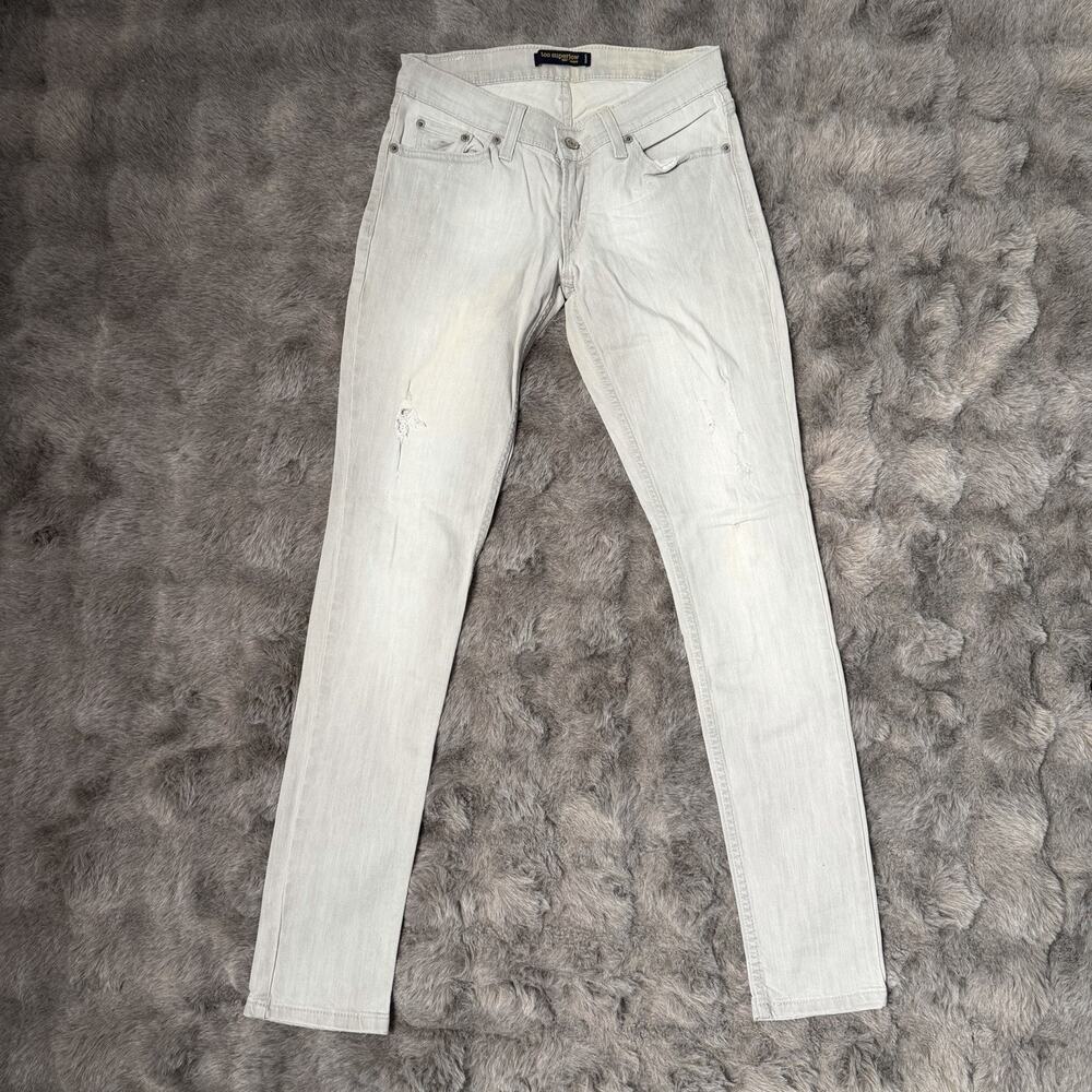 Levi’s Too Superlow Women’s Skinny Jeans Gray Light Wash Distressed Stretch SZ 3